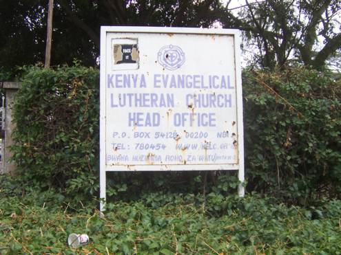 Sign board at entrance to the premises of the Kenya Evangelical Lutheran Church (KELC), Nairobi.