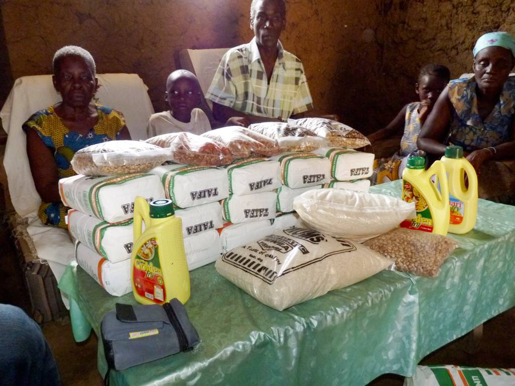 Distribution of staple food packets to families in need (immediate hunger relief action).