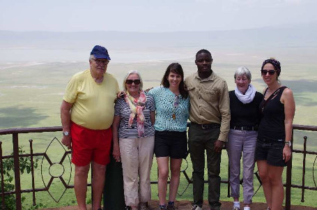 Society members and driver at the Ngorongoro volcanic crater's wildlife site.